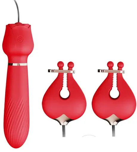 Вибратор 2 в 1 I’MCUM RoseTouch для сосков и вагинальный Красный (IM-ZDB296)