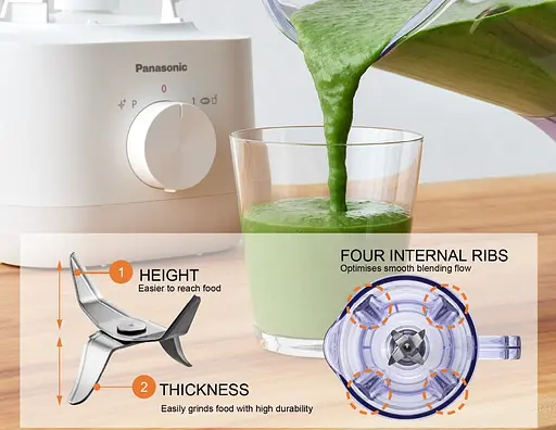 Panasonic Блендер стационарный, 450Вт, чаша-1350мл, мельница, для специй, белая - фото 3