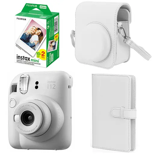 Набор камера Fujifilm Instax Mini 12, Фотобумага 20шт, Чехол, Фотоальбом 108 фото Белый - фото 1