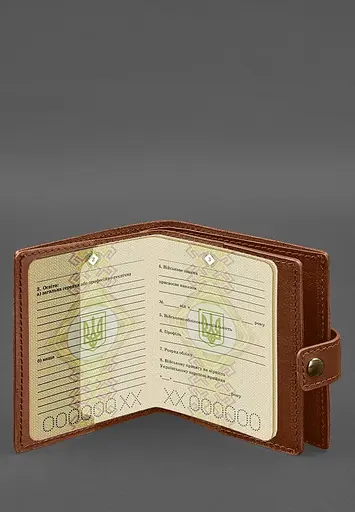 Кожаная обложка-портмоне для военного билета офицера запаса (широкий документ) Светло-коричневый - фото 5