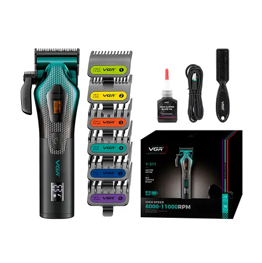 Машинка для стриження акумуляторна VGR V-271 8000-11000 RPM LED дисплей (6 насадок) - фото 2