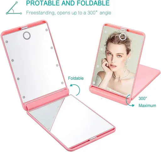 Зеркало портативное Rantizon Christmas Stocking Fillers для макияжа с диммером 8 светодиодов с подсветкой 1X и 2X - фото 2