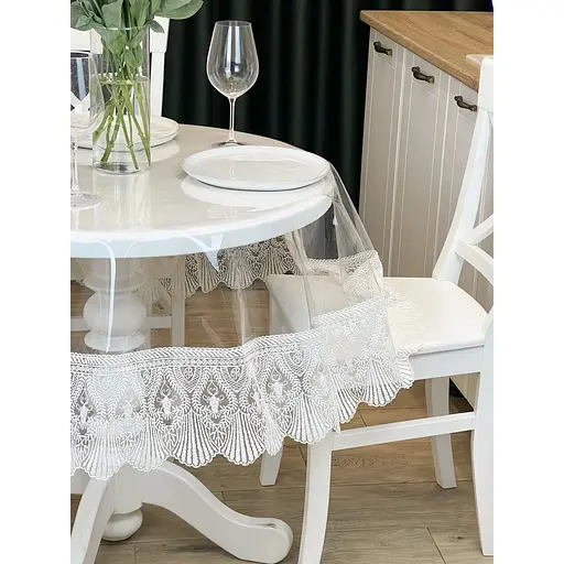 Силиконовая скатерть с молочным кружевом Ришелье 15 см 390х130 см
