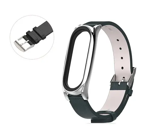 Шкіряний ремінець MiJobs для фітнес-браслета Xiaomi Mi Band 7 Type C чорний, тримач - сріблястий - фото 5