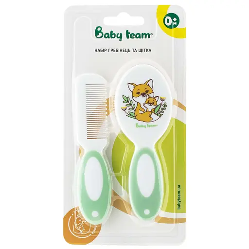 Набор расческа и щетка из натуральной щетины Baby Team (7106_зеленый) - фото 1