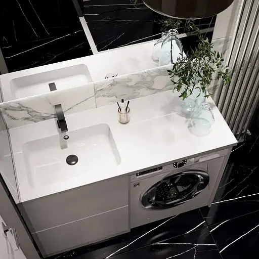 Набор для ванной комнаты Adamant раковина умывальник FLATE 120L искусственный камень прямоугольная с сифоном Click-Clack + смеситель - фото 2