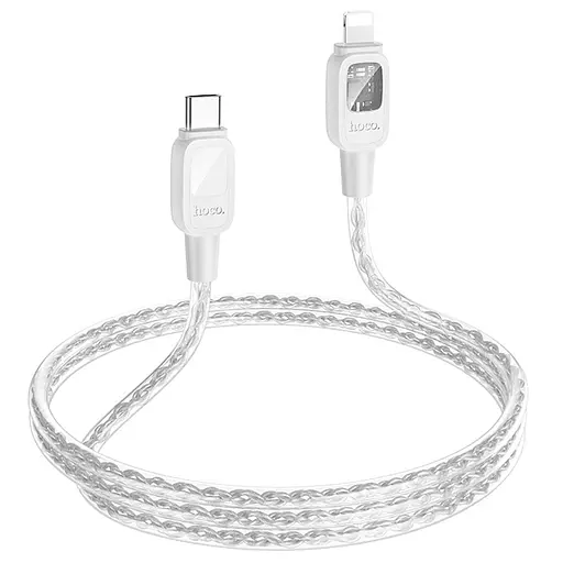 Дата кабель Hoco U124 Stone silicone power-off Type-C to Lightning (1.2m) Gray - фото 4