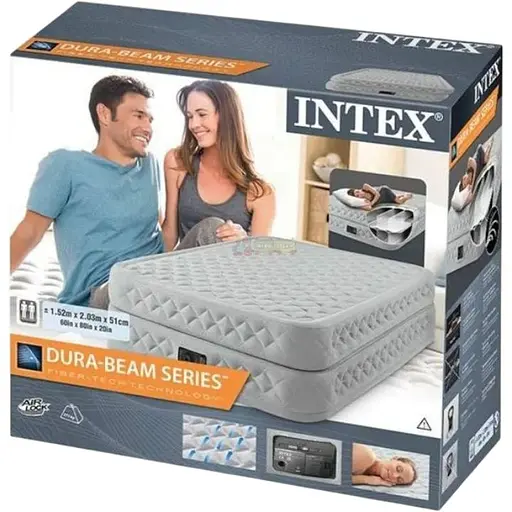 Двоспальний надувний велюровий матрац Intex 64490 з вбудований електронасосом, 152x203x51см - фото 7