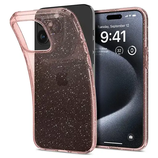 Прозорий чохол з блискітками Spigen Liquid Crystal Glitter для Iphone 15 Pro (6.1") Rose Quartz ACS06702