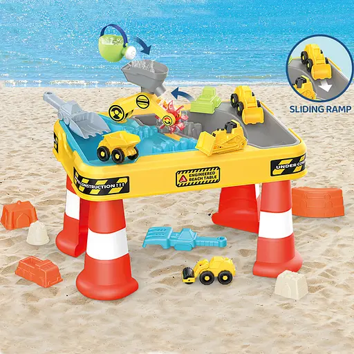 Песочница размер стола, 56x37x49 см, строительная техника, горка, формочки для песка, лейка, лопатки, HG1247 - фото 2