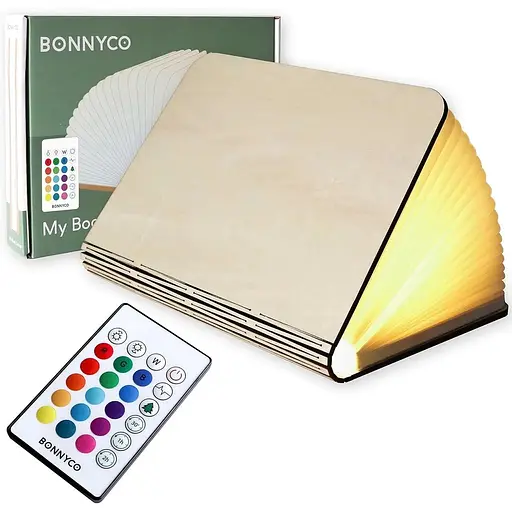 Деревянная складная лампа BONNYCO Led Book Light с дистанционным управлением, 16 цветов таймер
