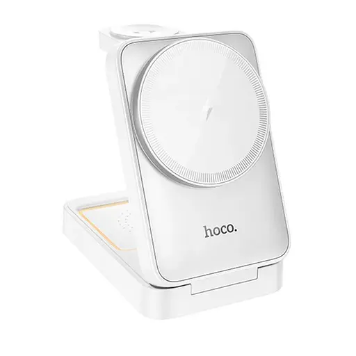 Бездротовий зарядний пристрій — підставка Hoco cq21 3-в-1 15 W біла - фото 3