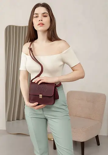 Шкіряна жіноча бохо-сумка Лілу бордова Crazy Horse - фото 6