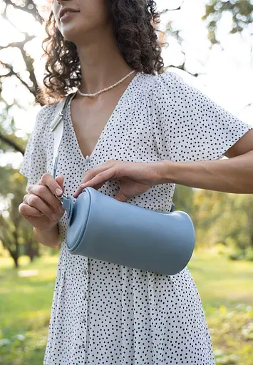 Шкіряна сумка поясная-кроссбоди Cylinder блакитна - фото 3