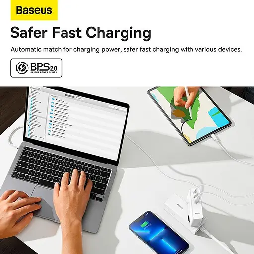 Адаптер - блок на 3 порти - зарядне Baseus Gan5 Pro Fast Charger 140W (CCGP100202) + кабель C to C - фото 5