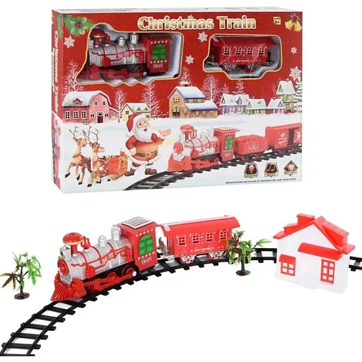 Залізниця Star Toys Christmas Train з вагончиком та будиночком різдвяний поїзд з музикою 101 см Червоний - фото 1