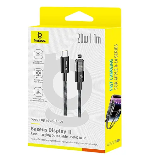 Кабель Baseus Display 2 Fast Charging Data Cable USB-C to iP 20W 1 м Чорний - фото 2