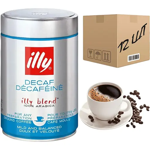 Кофе в зернах Illy Decoffeinate, без кофеина 250 г ж/б (ящик 12 шт) - фото 1