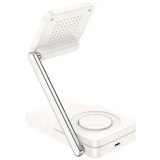 Бездротовий зарядний пристрій — док-станція HOCO CQ10 PD 3-в-1 біла - фото 1