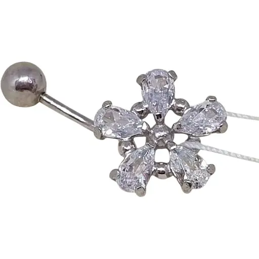 Срібна сережка для пірсингу пупка Ірій з фіанітами. 6005