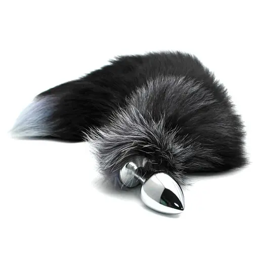 Анальна пробка Alive Anal Pleasure Black White Fox Tail L 9 см (сріблястий) - фото 2