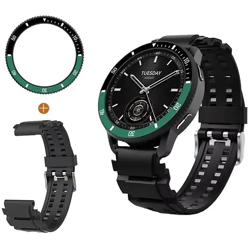 Безель Black-green та силіконовий ремінець Sikai для смартгодинника Xiaomi Watch S3/S4