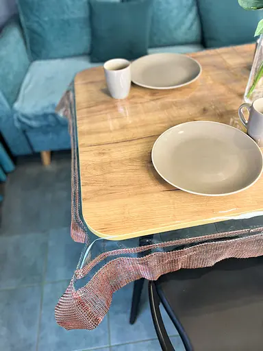 Скатерть силиконовая с коричневой стразовой лентой двойной 210х200 см - фото 10