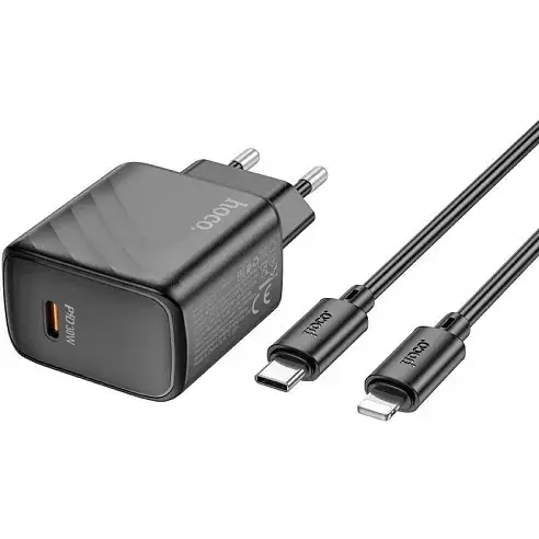 Сетевое зарядное устройство Hoco CS22A Value single port PD30W charger set(C to iP) черный - фото 1