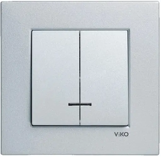 Вимикач двоклавішний з підсвіткою VIKO Novella Срібло (93000050)