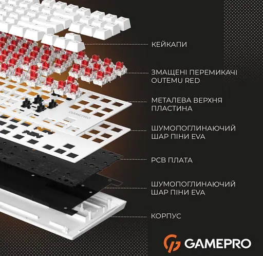 Клавіатура ігрова механічна GamePro MK-124-W USB Hot-Swap Outemu Red Switch White - фото 10