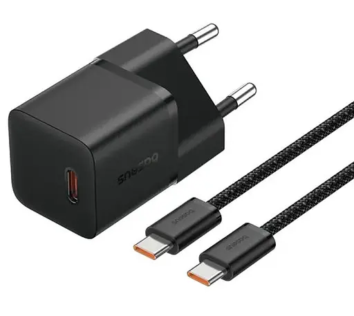 Мережевий зарядний пристрій Baseus GaN5 Fast Charger(mini) 1C 20W EU Cluster Black + Baseus Dynamic 3 Series Fast Charging Data Cable Type-C to Type-C (P10110900113-00) - фото 1