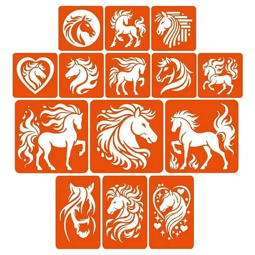 Набор трафаретов для био-тату "Лошади - большой микс" Fresh Tattoo horses-big-mix 10х10 см - фото 1