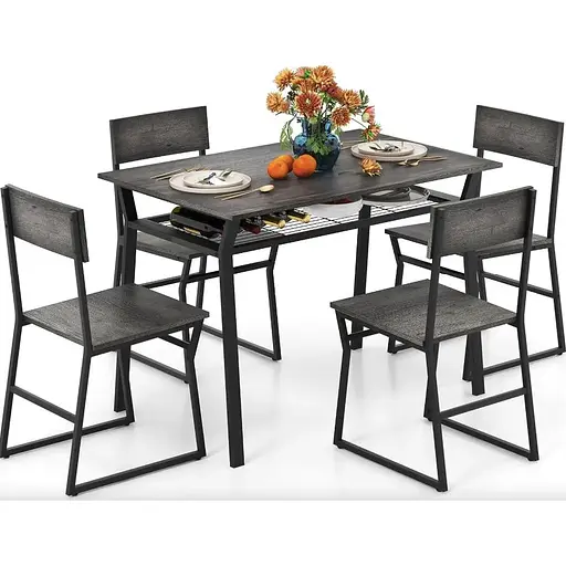 Комплект меблів Costway Merax обідній стіл з стільцями в стилі Loft сірий - фото 4