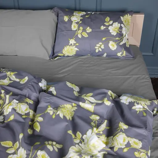 Простирадло MirSon Сатин 22-1387 Gray Flowers 150х220 см (2200010473087) - фото 3