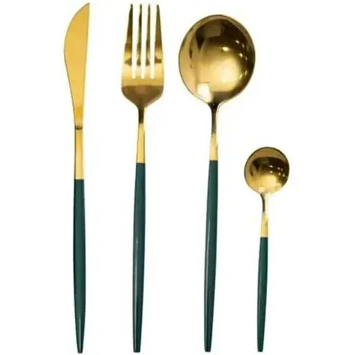 Набор столовых приборов Yiwu HP-20-44 нержавеющая сталь 24 предмета на 6 персон Золотистый с зеленым - фото 1