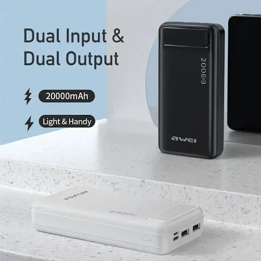 Павербанк AWEI P6K Pro 20000mAh с 2 USB портами, micro-USB и USB Type-C - фото 7