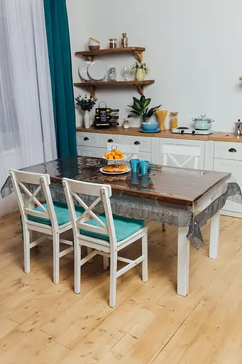 Скатертина силіконова з чорною стразовою стрічкою з камінням 320х130 см - фото 2