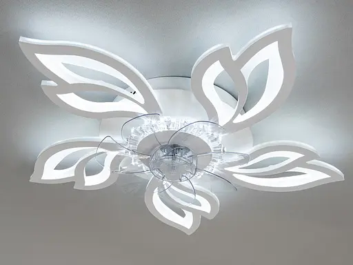 Унікальна стельова світлодіодна люстра вентилятор з пультом, 95W, біла - фото 3