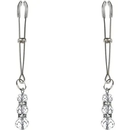 Тонкие зажимы для сосков с подвеской Feral Feelings - Thin nipple clamps, серебро/прозрачный