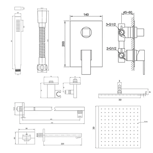 Душова система Kohlman Excelent 30 chrome + BOX прихованого монтажу QW211HQ30, Хром - фото 2