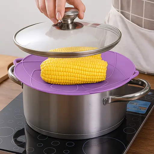 Силіконова кришка шумівка невикипайка непроливайка для каструлі, сковороди Ø 29 см, Yu Xin Бузковий 87800 - фото 3