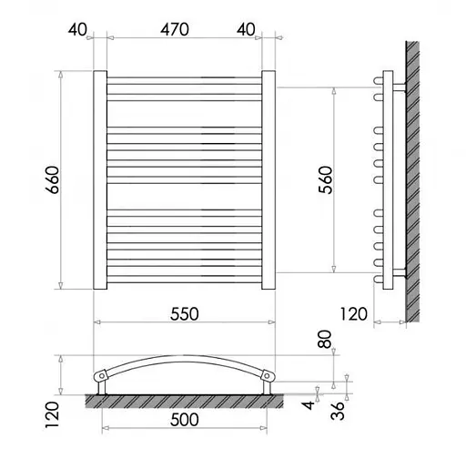 Рушникосушка водяна Heizung WG 11/55 вигнута 660x550 - фото 3