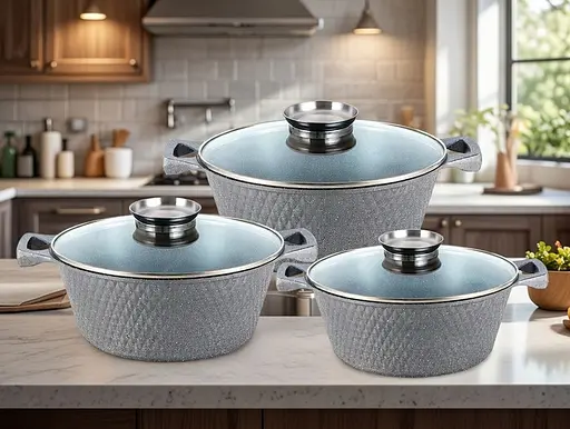 Набір каструль Zauberg алюміній мармурове покриття 3 пр 2.0/3.6/5.6 л сірий (YS80CSG) - фото 2