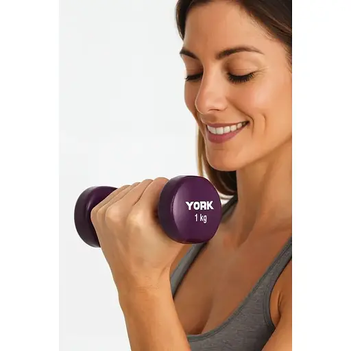 Гантели для фитнеса York Fitness виниловые круглые 2х1кг фиолетовый - фото 4