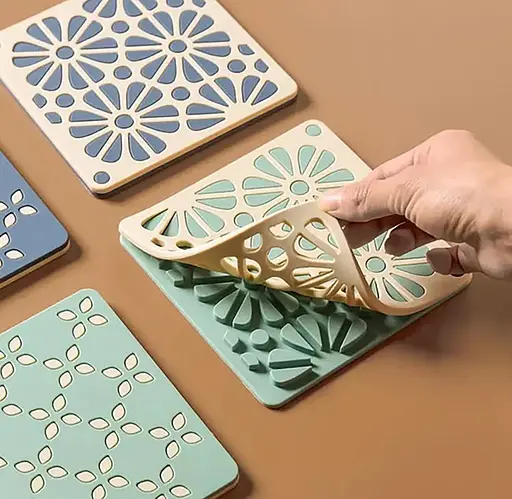 Силіконова підставка під гаряче килимок для чашки банки з декоративним рельєфним візерунком 14 × 14 × 0,5 см, Kitchen Master 87629 - фото 8