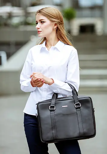 Шкіряна сумка для ноутбука і документів чорна - фото 9