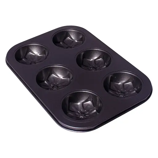 Форма для выпечки кексов и маффинов на 6 ячеек с антипригарным покрытием "Цветы №2" 26.5х18.5х2.8 см, A-plus Черный 85660 - фото 1