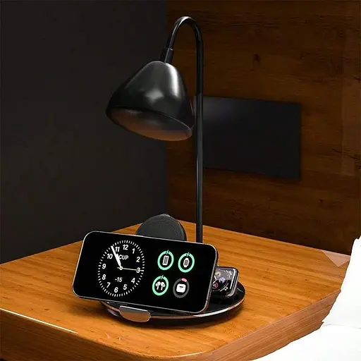 Светодиодная настольная функциональная LED лампа смарт 5 в 1 с беспроводной зарядкой для телефона 15 Вт - фото 3