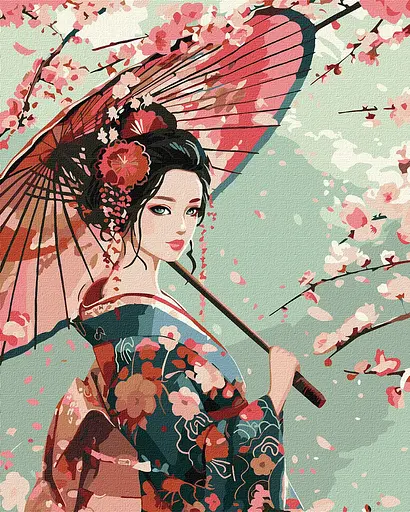 Набір для розпису по номерах Дама в кімоно, 40x50 см, КНО8464