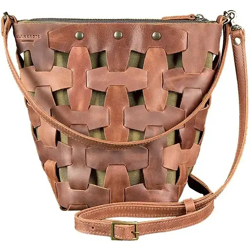 Шкіряна плетена жіноча сумка Пазл M світло-коричнева Crazy Horse - фото 1